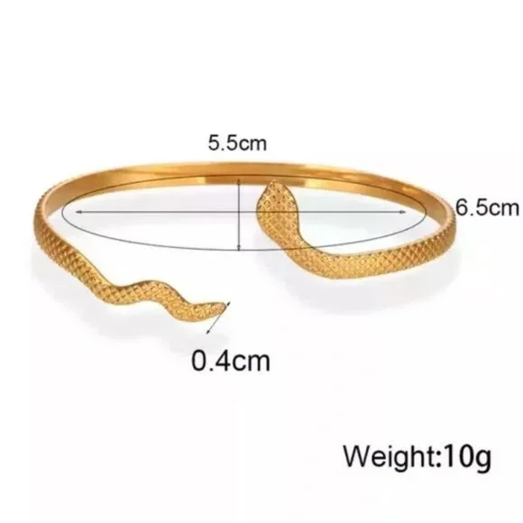 NEW 18K GOLD SNAKE BANGLE CUFF BRACELET, NICE BRACELET, CUTE BRACELET - Picture 5 of 7